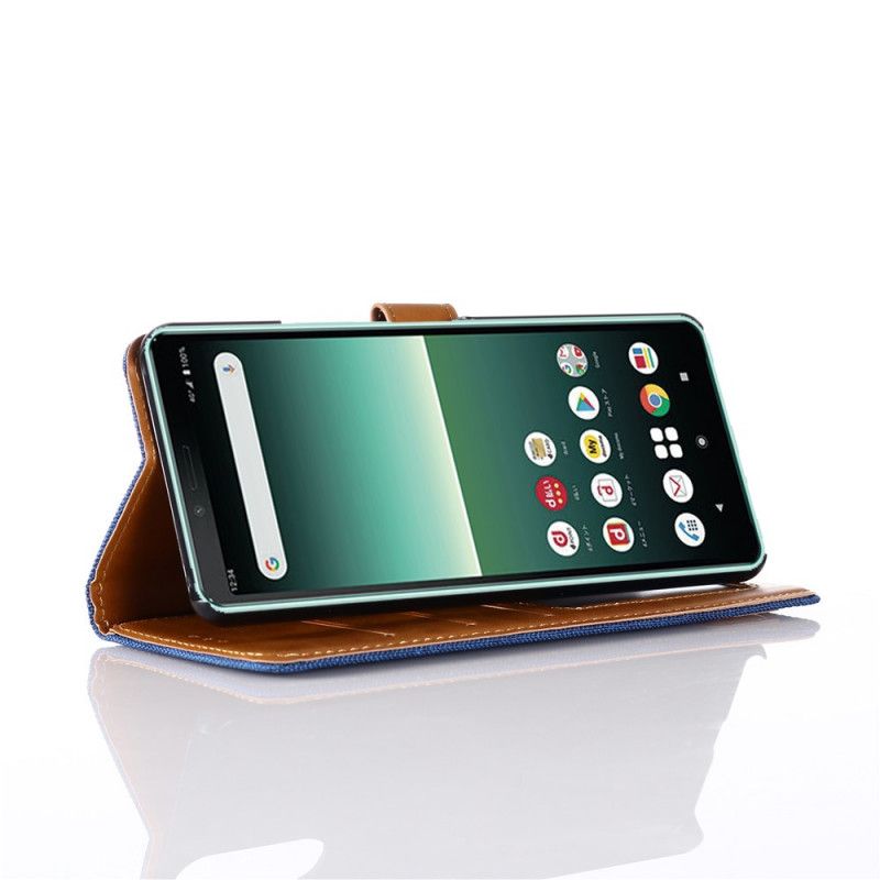 Lærdeksel Folio Deksel Sony Xperia 10 II Svart Mobildeksel Oxford Stoff