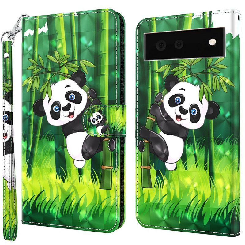 Folio Deksel Til Google Pixel 6A Med Kjede Strappy Panda