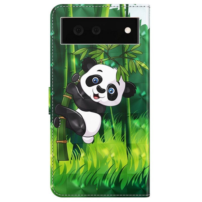 Folio Deksel Til Google Pixel 6A Med Kjede Strappy Panda