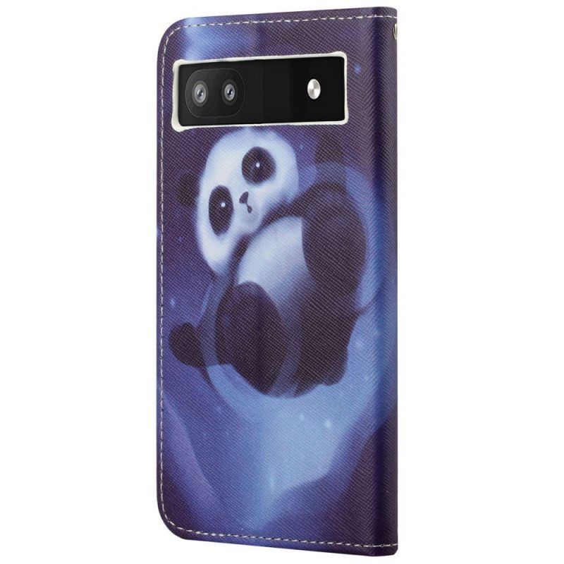 Folio Deksel Til Google Pixel 6A Med Kjede Strappy Space Panda