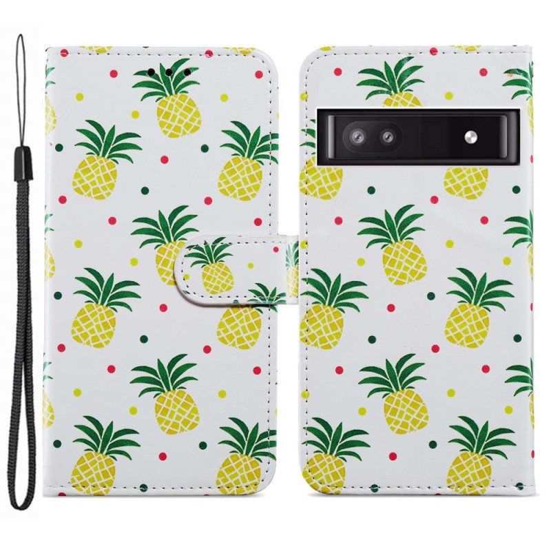 Folio Deksel Til Google Pixel 7A Med Kjede Strappy Ananas