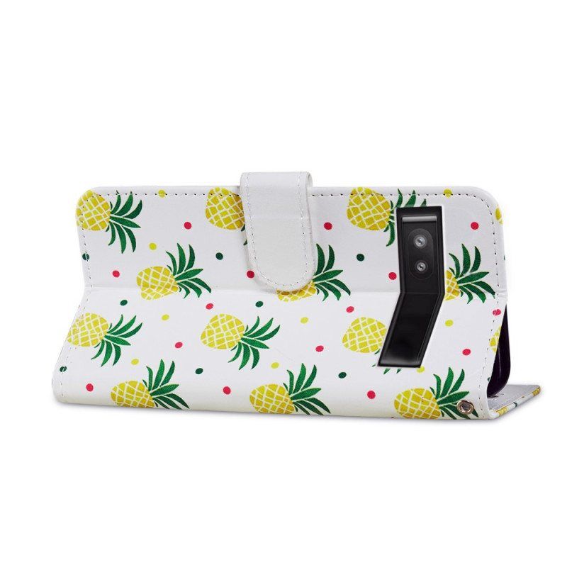 Folio Deksel Til Google Pixel 7A Med Kjede Strappy Ananas