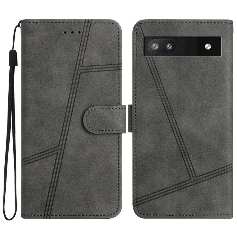 Folio Deksel Til Google Pixel 7A Med Kjede Strappy Geometrisk Skinnstil