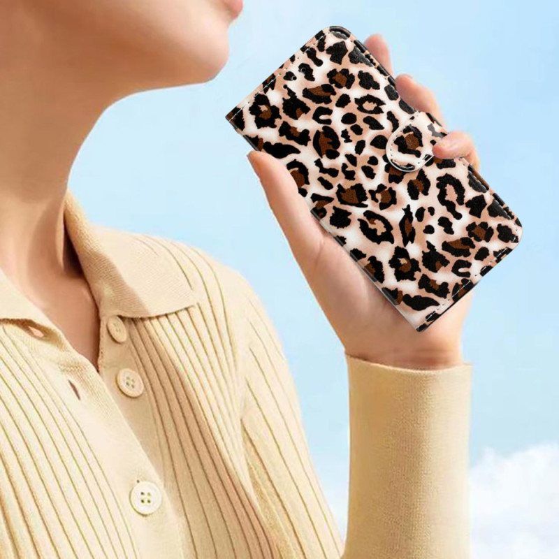 Folio Deksel Til Google Pixel 7A Med Kjede Strappy Leopardtrykk