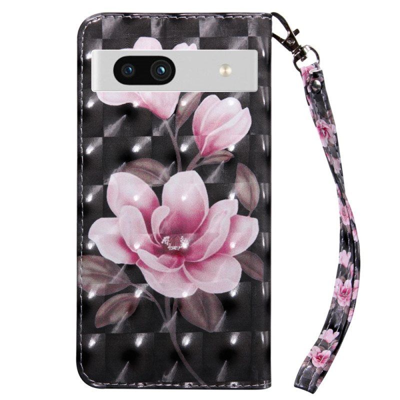 Folio Deksel Til Google Pixel 7A Med Kjede Strappy Rosa Blomster