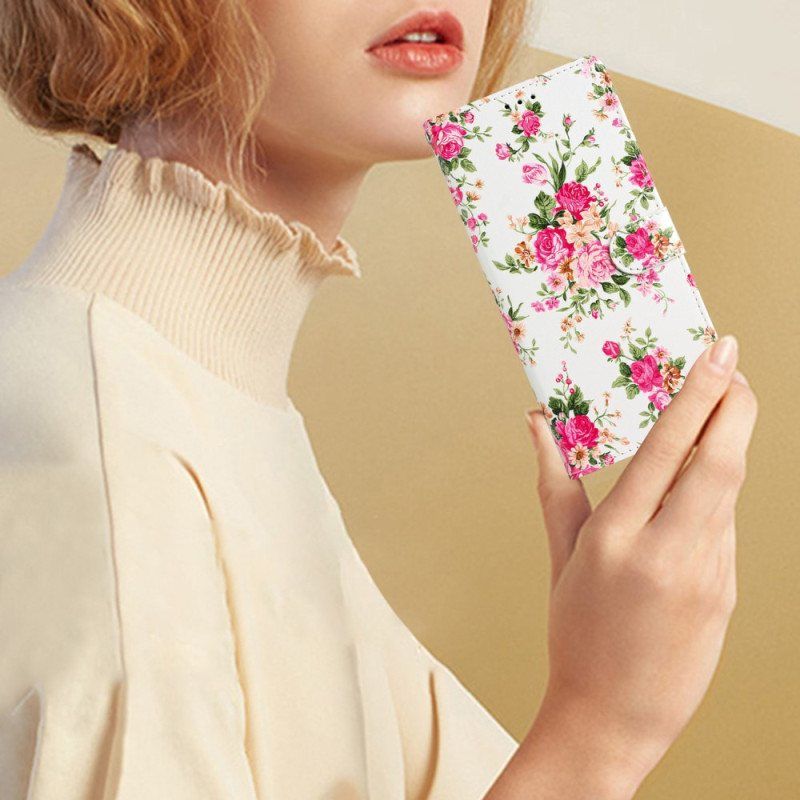 Folio Deksel Til iPhone 15 Plus Med Kjede Blomster Med Stropp