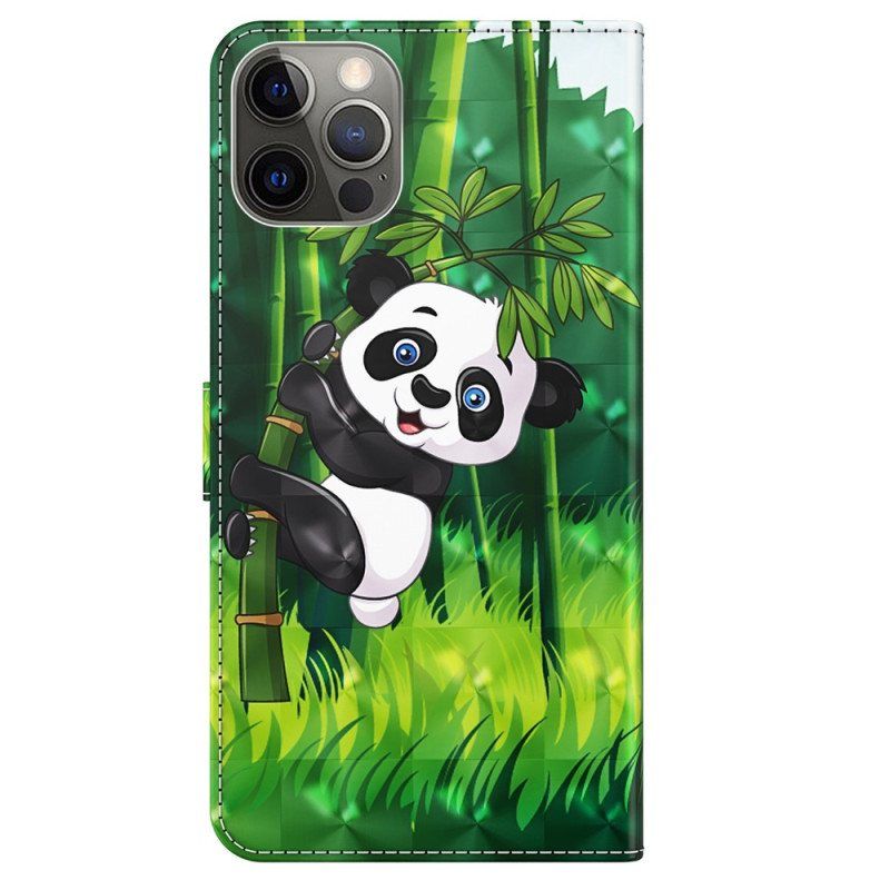 Folio Deksel Til iPhone 15 Pro Max Med Kjede 3d Bamboo Panda Med Stropp