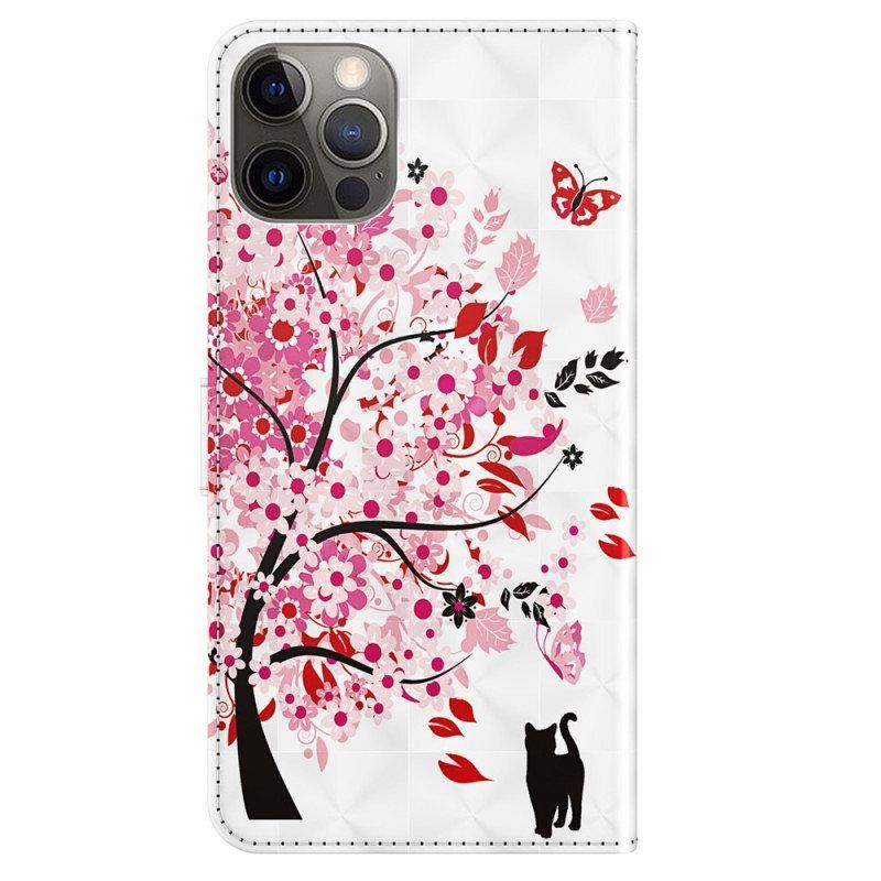 Folio Deksel Til iPhone 15 Pro Max Med Kjede Cat Under The Red Tree 3d Med Stropp