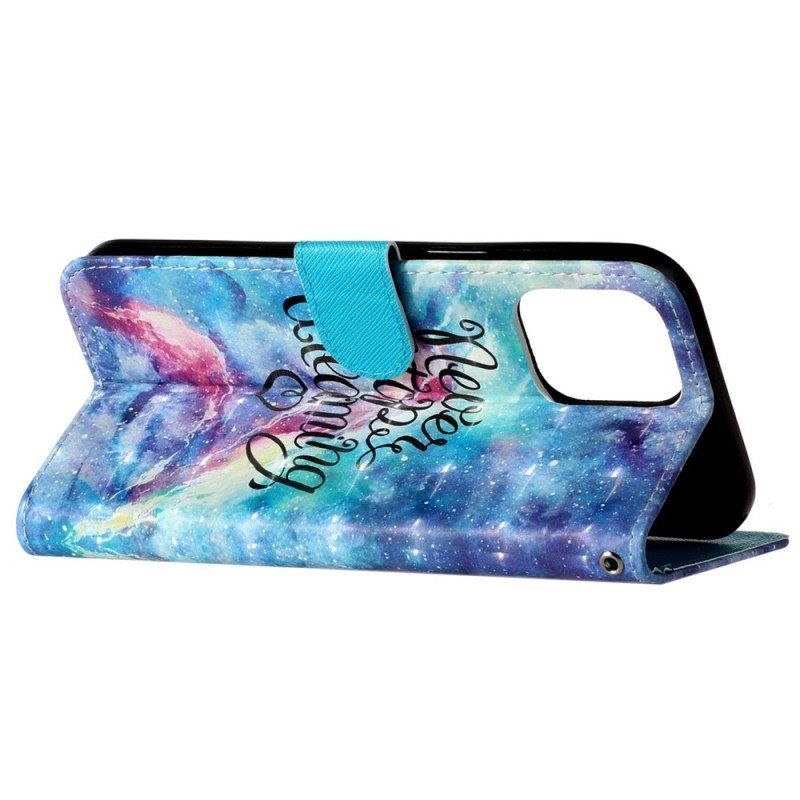 Folio Deksel Til iPhone 15 Pro Med Kjede Never Stop Dreaming 3d Strap