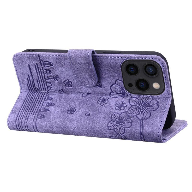 Folio Deksel Til iPhone 15 Pro Med Kjede Thong Cat Daydream