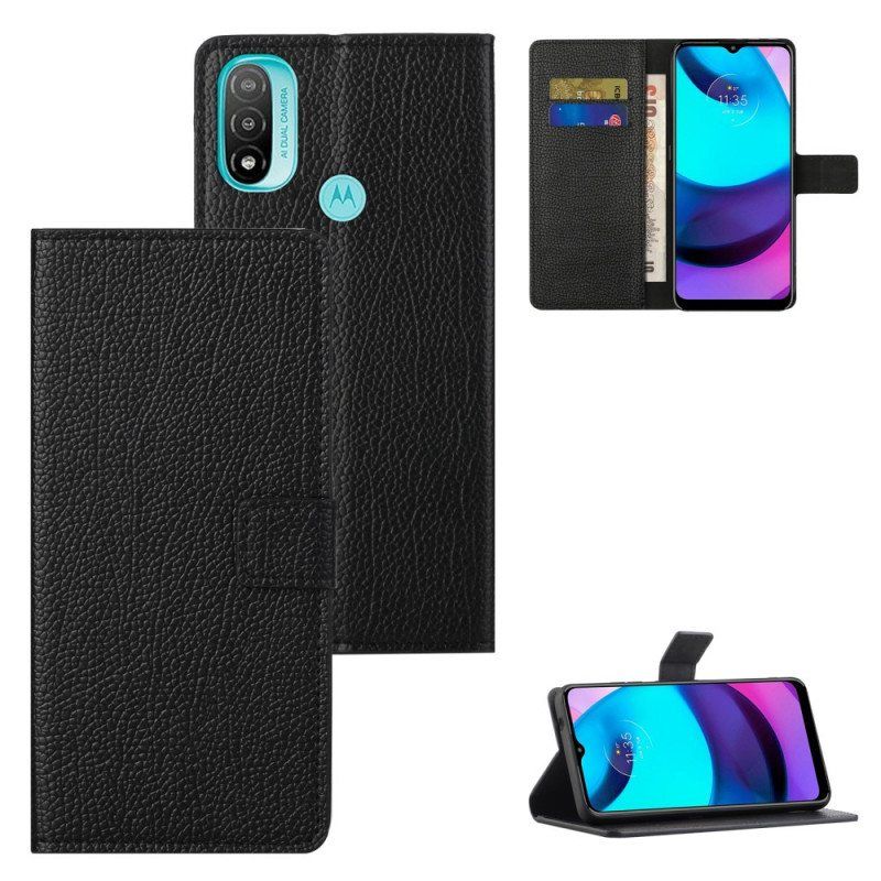 Folio Deksel Til Moto G71 5G Litchi Grain Leather Effect