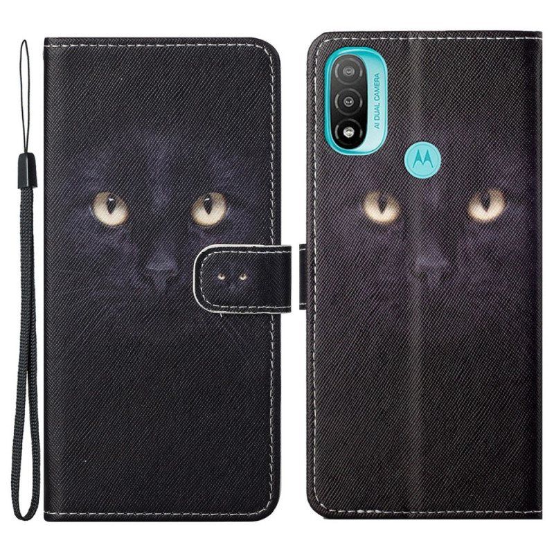 Folio Deksel Til Moto G71 5G Med Kjede Strappy Black Cat Eyes