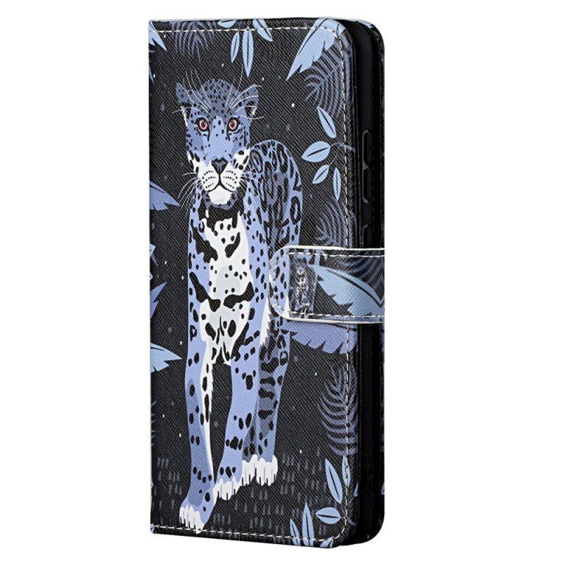 Folio Deksel Til Moto G71 5G Med Kjede Strappy Leopard