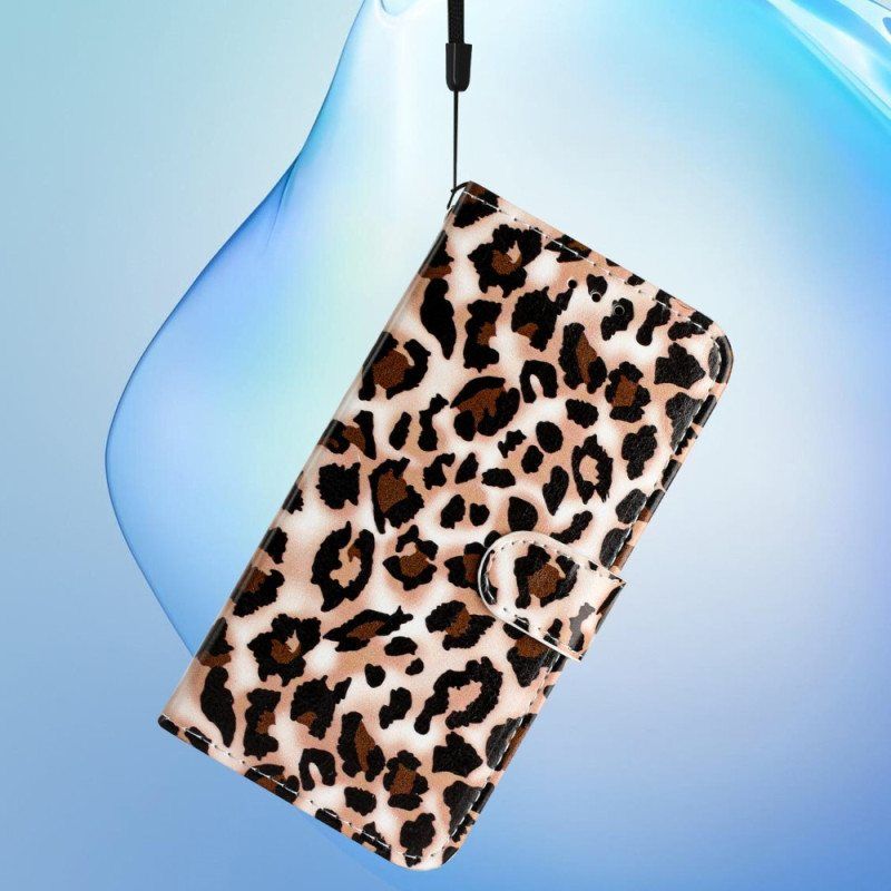 Folio Deksel Til Moto G73 5G Med Kjede Strappy Leopardtrykk