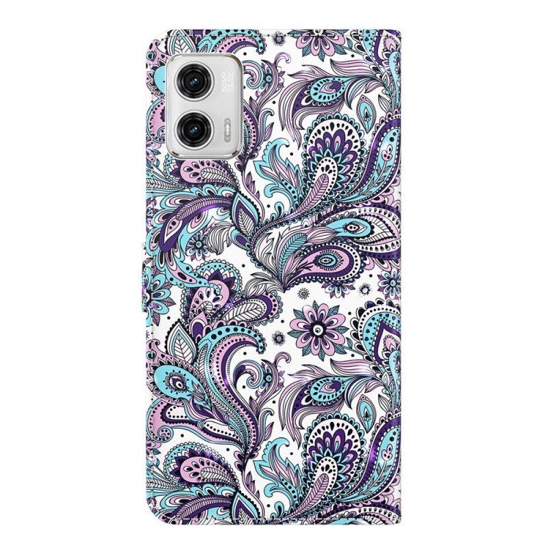 Folio Deksel Til Moto G73 5G Med Kjede Strappy Paisley-mønster