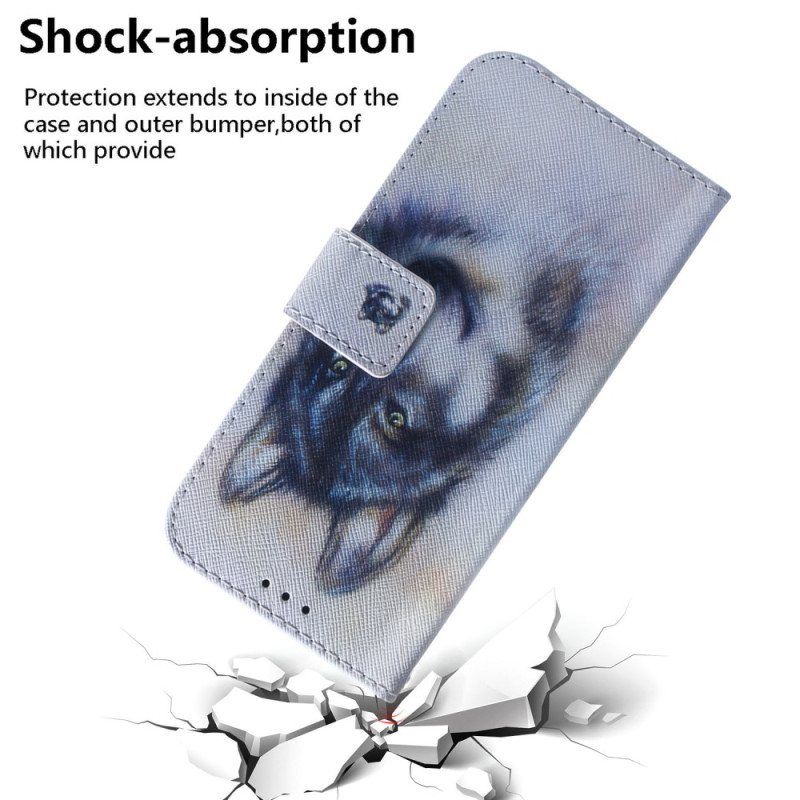 Folio Deksel Til Moto G73 5G Med Kjede Strappy Watercolor Wolf