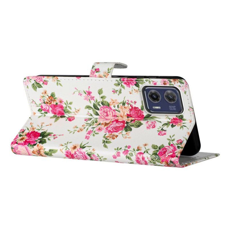 Folio Deksel Til Moto G73 5G Med Kjede Stropp Liberty Flowers