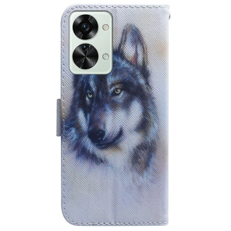 Folio Deksel Til OnePlus Nord 2T 5G Med Kjede Strappy Watercolor Wolf