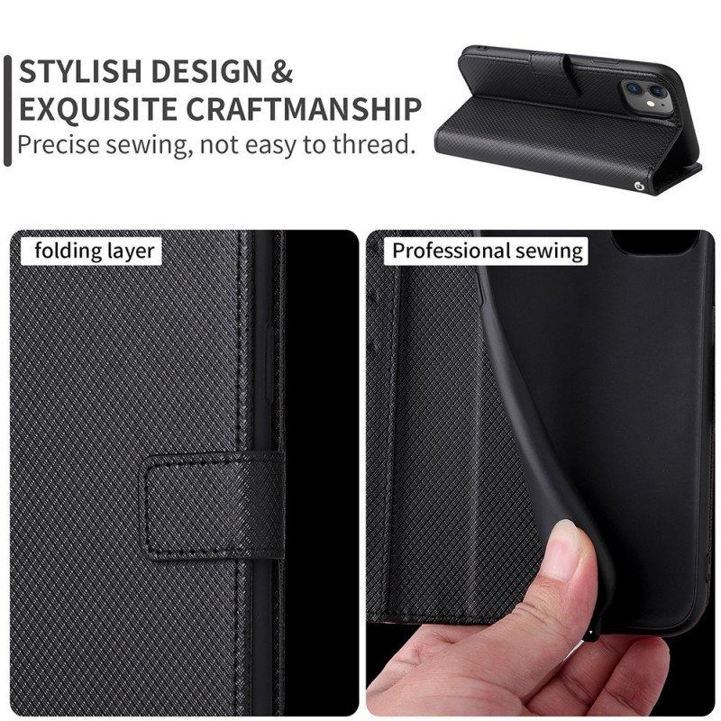 Folio Deksel Til OnePlus Nord CE 2 5G Med Kjede Strappy Diamond Texture