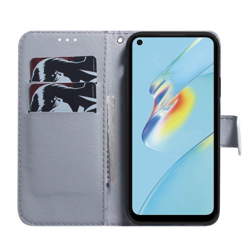 Folio Deksel Til Oppo Reno 8 Med Kjede Strappy Owls Maleri