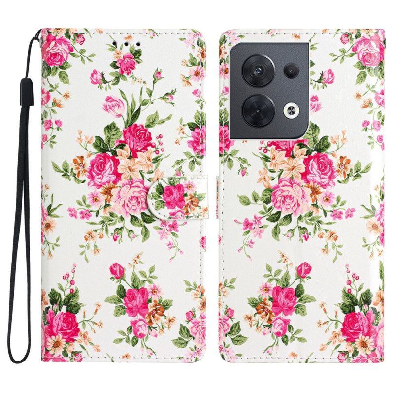 Folio Deksel Til Oppo Reno 8 Med Kjede Stropp Liberty Flowers