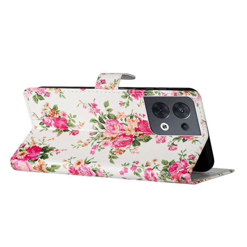 Folio Deksel Til Oppo Reno 8 Med Kjede Stropp Liberty Flowers