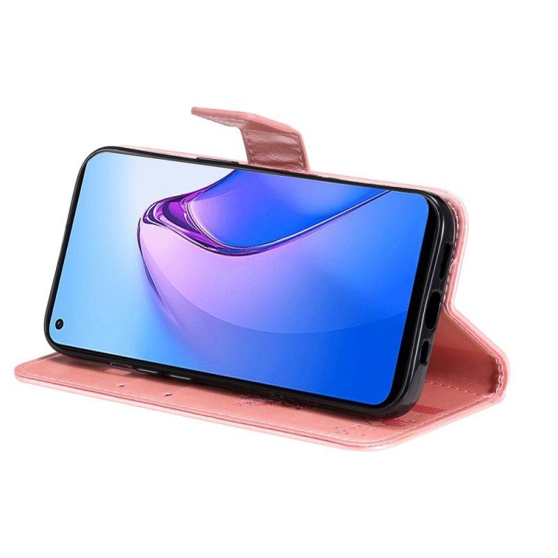 Folio Deksel Til Oppo Reno 8 Med Kjede Tre Og Strappy Cat