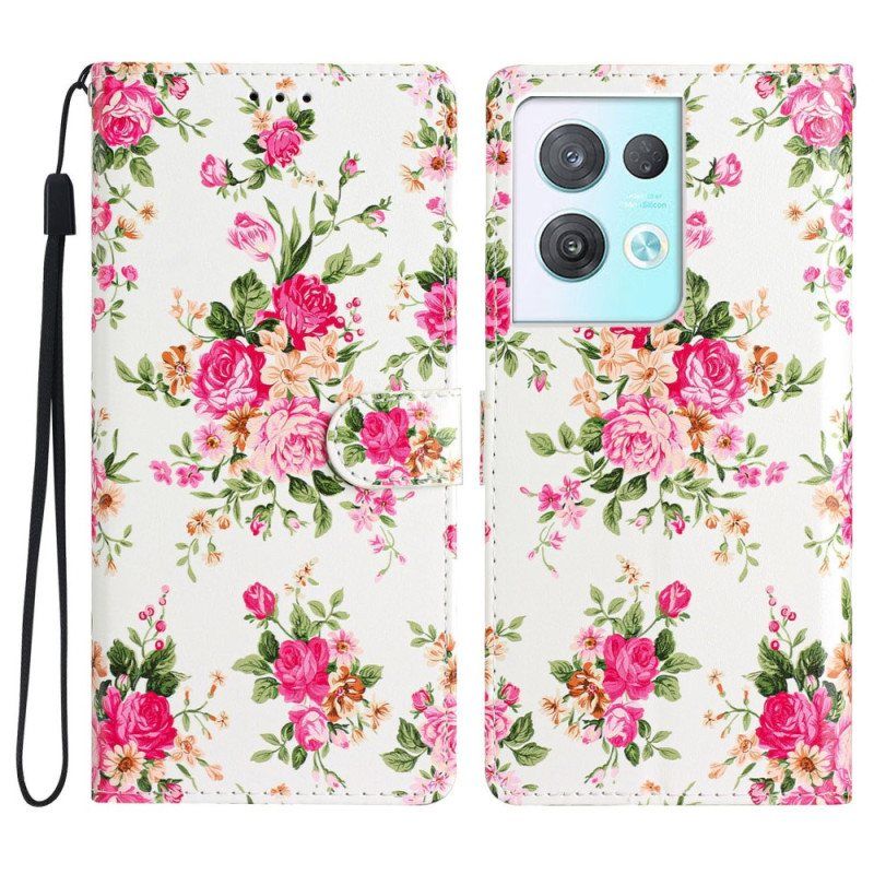 Folio Deksel Til Oppo Reno 8 Pro Med Kjede Stropp Liberty Flowers