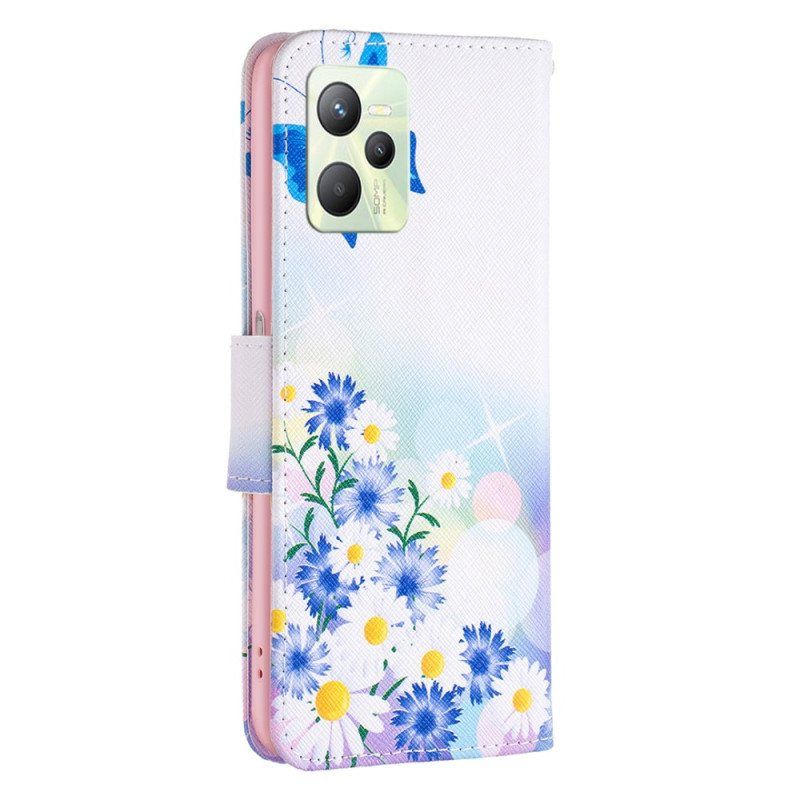 Folio Deksel Til Realme C35 Blomster Sommerfugler