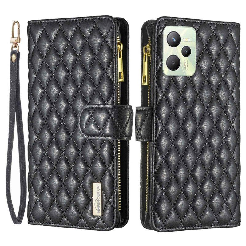 Folio Deksel Til Realme C35 Med Kjede Binfen Farge Quilted Strappy Style