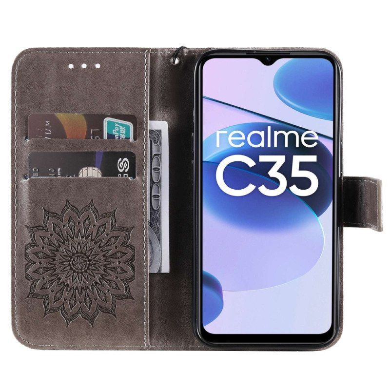 Folio Deksel Til Realme C35 Med Kjede Strappy Sun Mandala