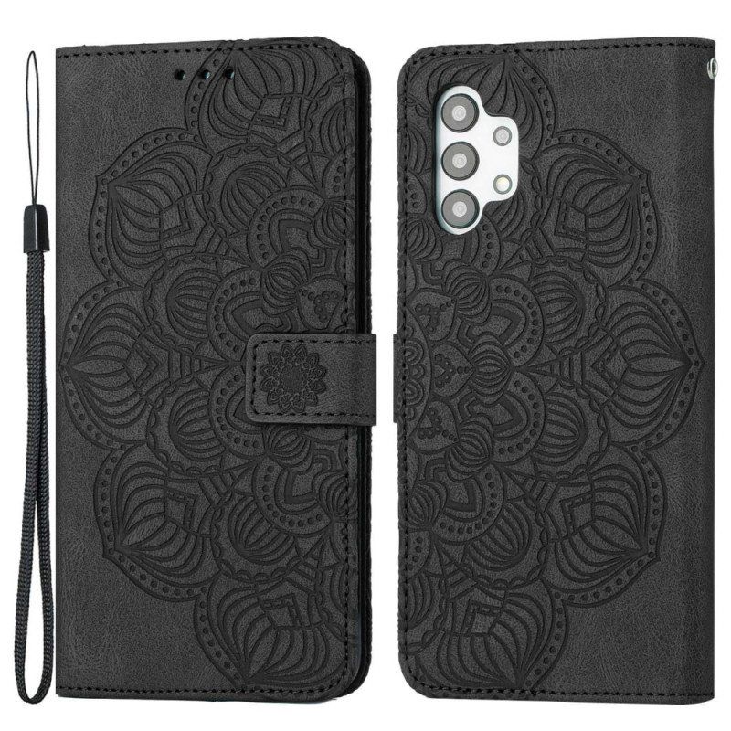 Folio Deksel Til Samsung Galaxy A13 Med Kjede Vintage Strappy Mandala