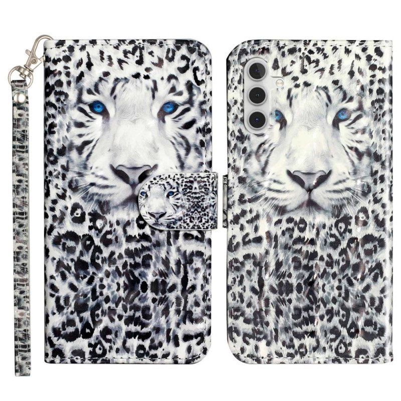 Folio Deksel Til Samsung Galaxy A14 / A14 5G Med Kjede Strappy Leopard