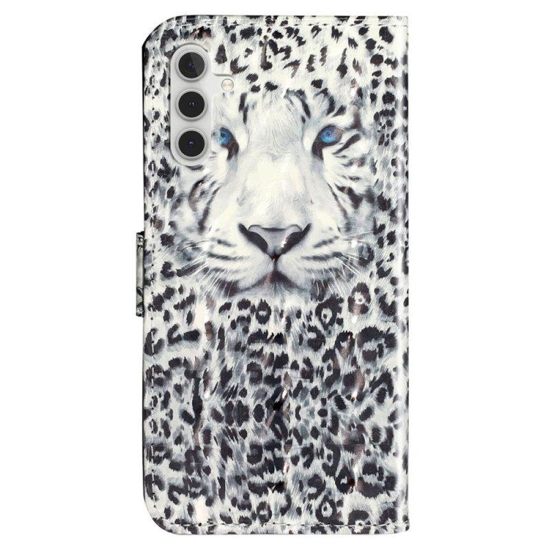 Folio Deksel Til Samsung Galaxy A14 / A14 5G Med Kjede Strappy Leopard