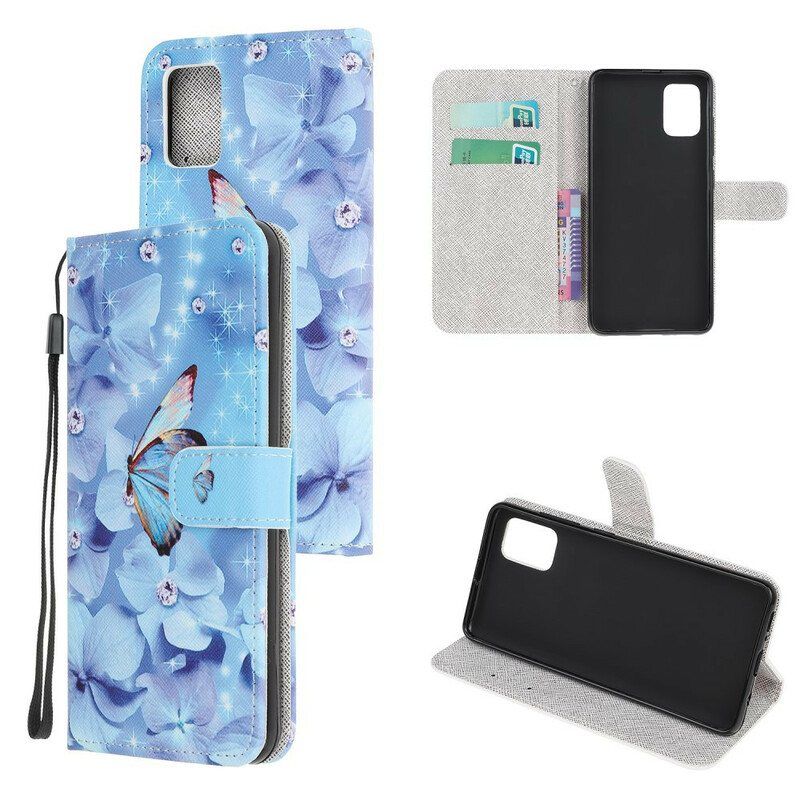 Folio Deksel Til Samsung Galaxy A52 4G / A52 5G / A52s 5G Med Kjede Strappy Diamond Sommerfugler