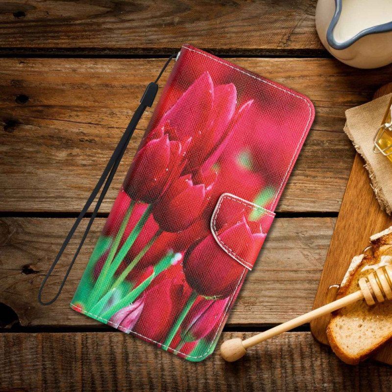 Folio Deksel Til Samsung Galaxy A53 5G Med Kjede Stroppblomster