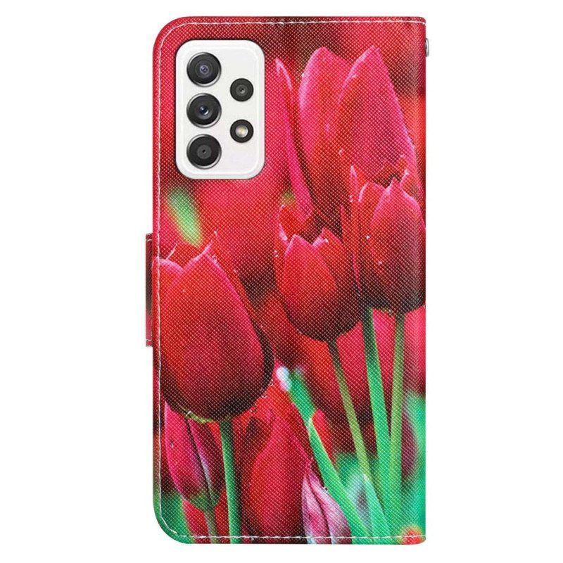 Folio Deksel Til Samsung Galaxy A53 5G Med Kjede Stroppblomster