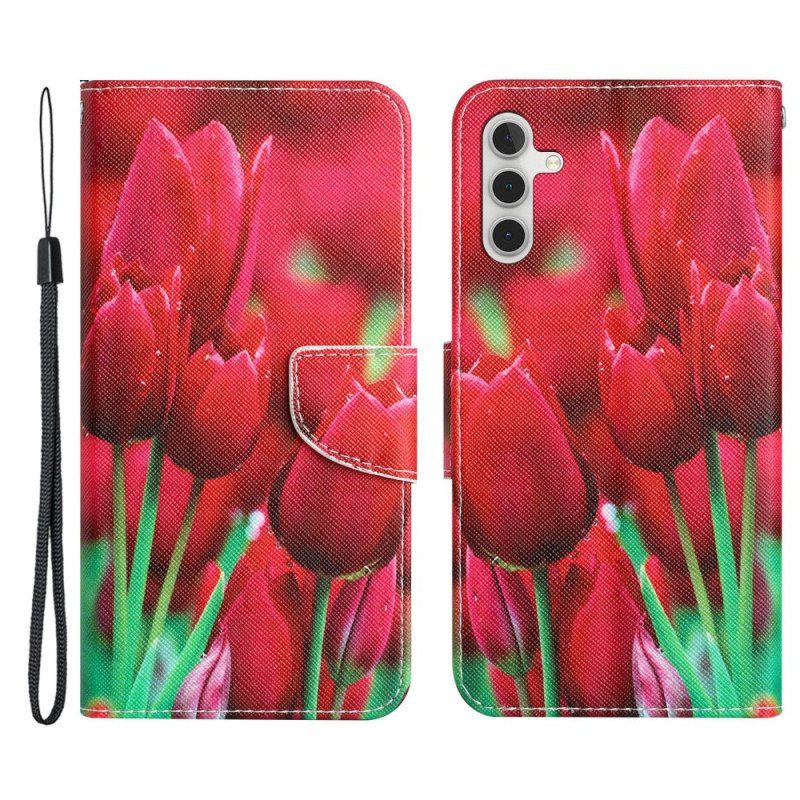 Folio Deksel Til Samsung Galaxy A54 5G Med Kjede Stroppblomster