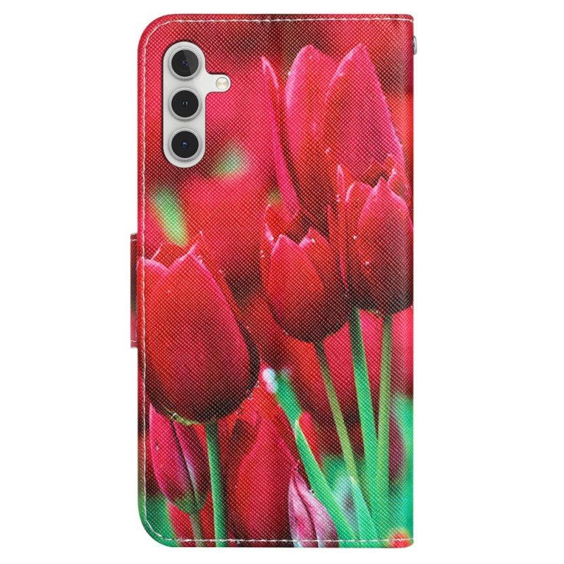 Folio Deksel Til Samsung Galaxy A54 5G Med Kjede Stroppblomster