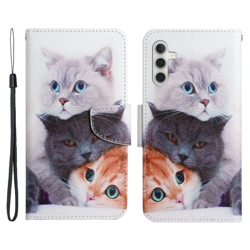 Folio Deksel Til Samsung Galaxy A54 5G Tales Of Cats With Lanyard