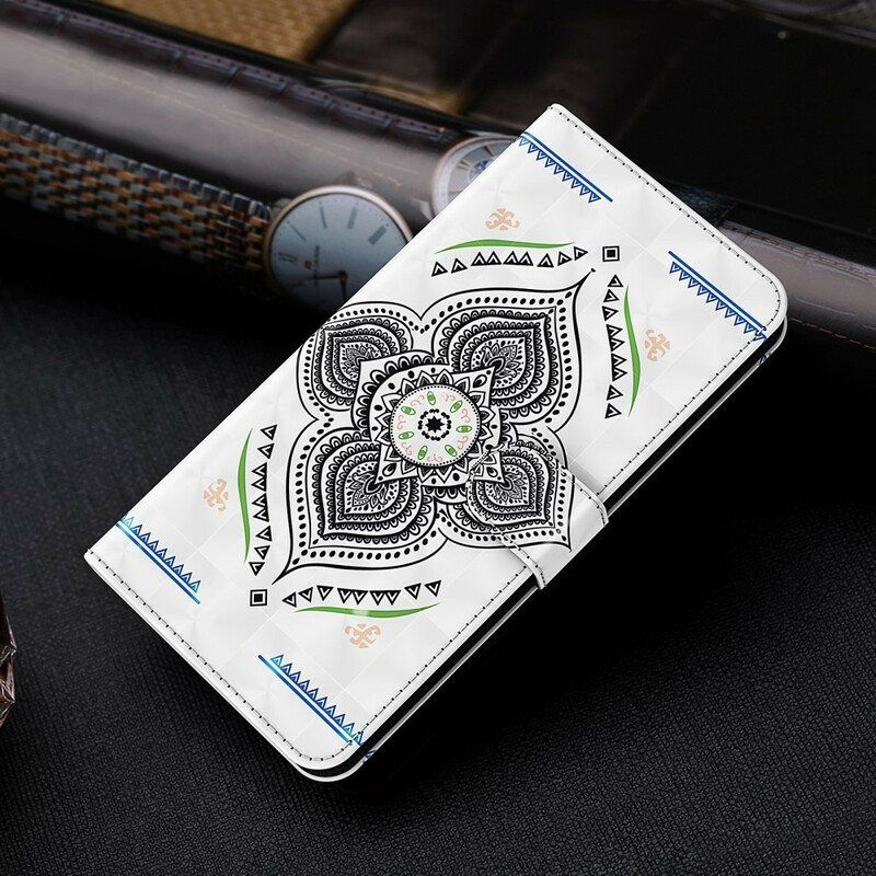 Folio Deksel Til Samsung Galaxy M12 / A12 Light Spots Mandala Med Snor