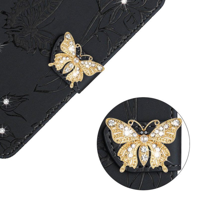 Folio Deksel Til Samsung Galaxy M13 Butterfly Charm Og Skulderstropp