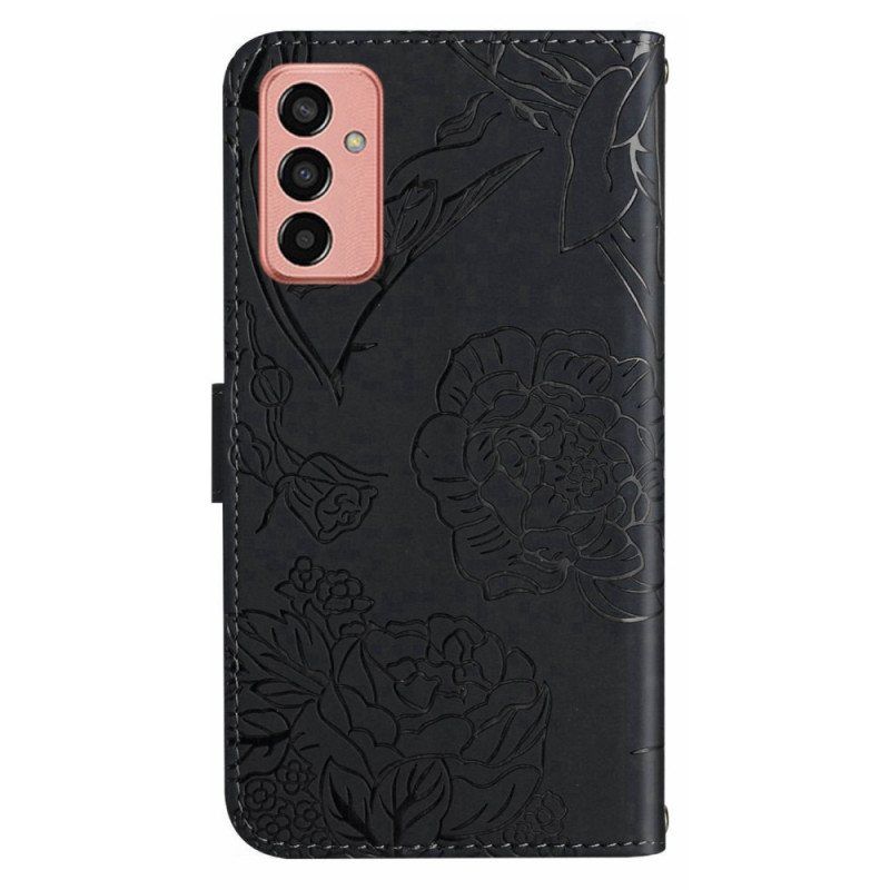 Folio Deksel Til Samsung Galaxy M13 Butterfly Charm Og Skulderstropp