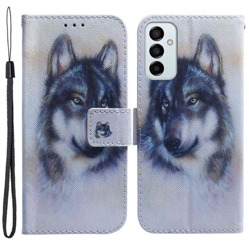 Folio Deksel Til Samsung Galaxy M13 Med Kjede Strappy Akvarellhund