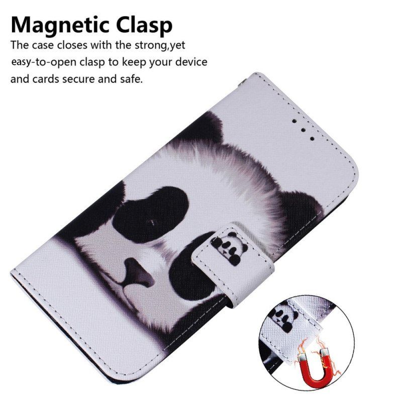 Folio Deksel Til Samsung Galaxy M13 Med Kjede Strappy Panda