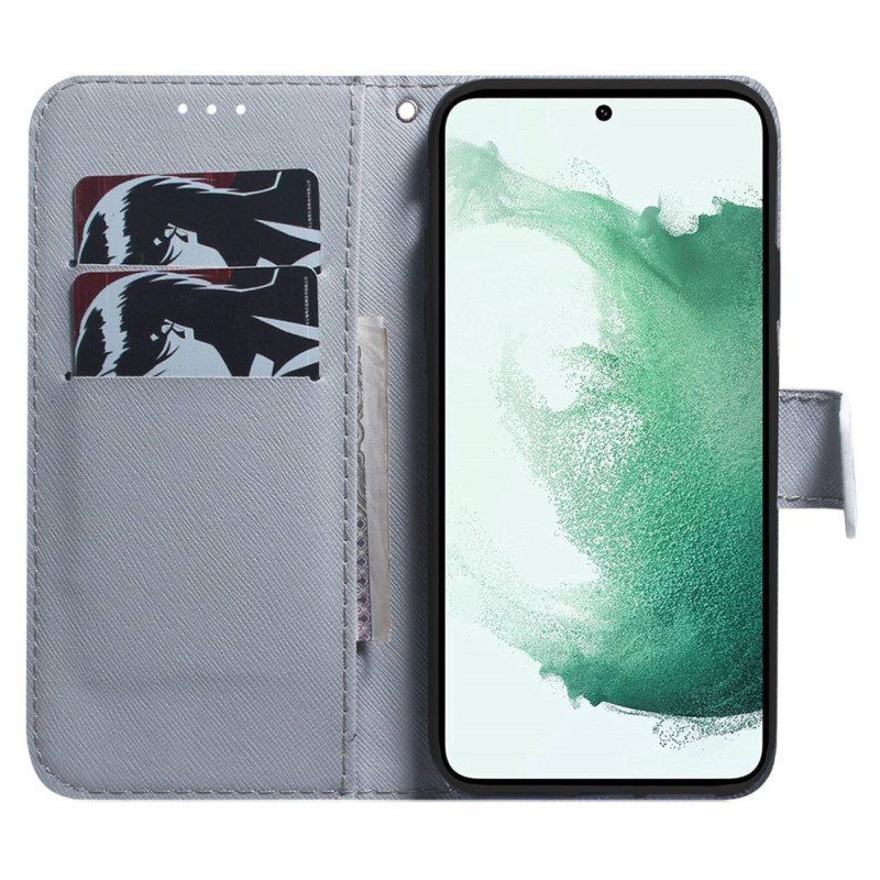 Folio Deksel Til Samsung Galaxy M13 Med Kjede Strappy White Tiger