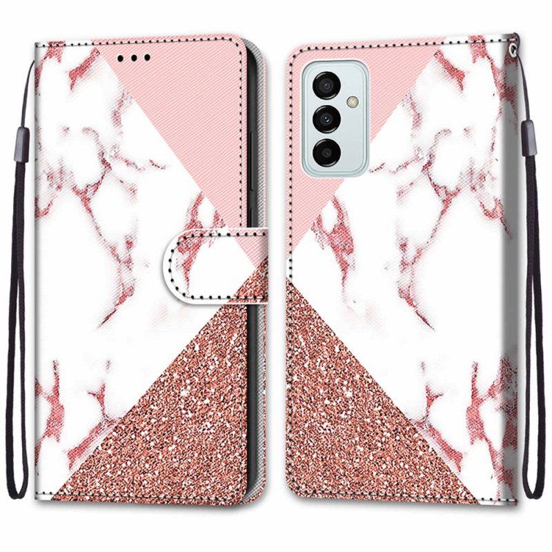 Folio Deksel Til Samsung Galaxy M23 5G Marmor Og Glitter Trekant