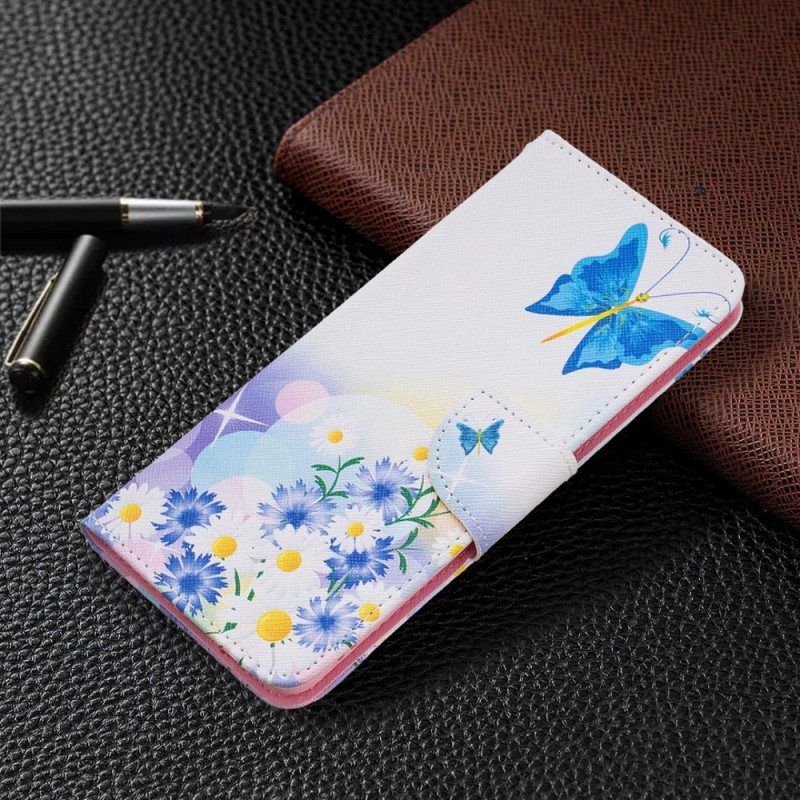 Folio Deksel Til Samsung Galaxy M52 5G Sommerfugl Og Blomster