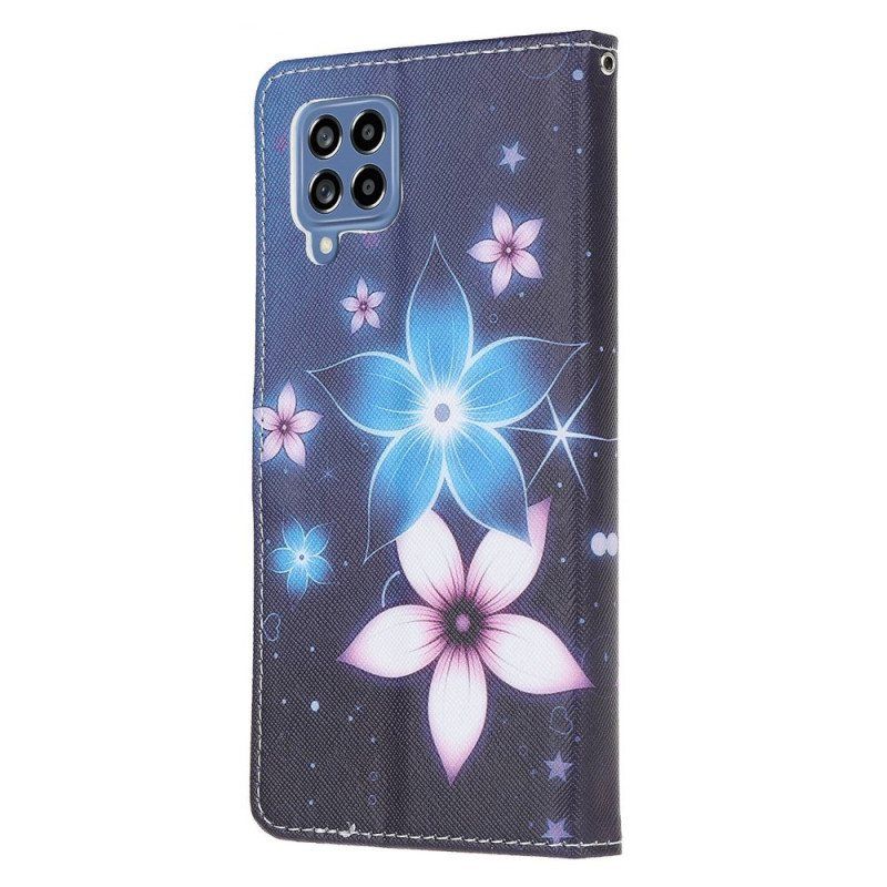 Folio Deksel Til Samsung Galaxy M53 5G Med Kjede Lunar Strap Blomster