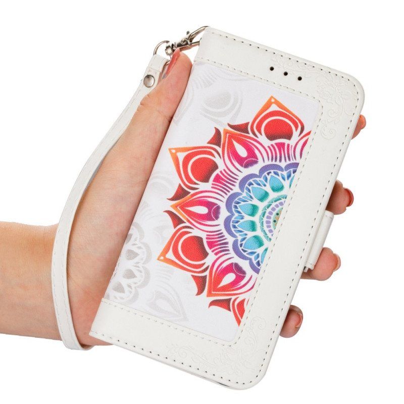 Folio Deksel Til Samsung Galaxy S22 5G Med Kjede Strappy Mandala Dekorasjon